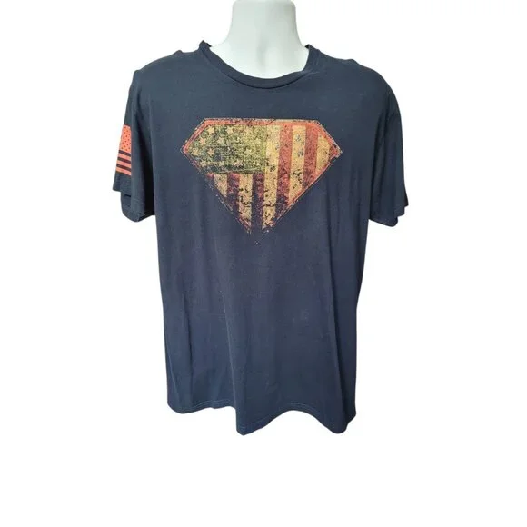 Grunt Style Superman America T‑Shirt L Blue Patriotic Graphic Tee Men’s - Picture 2 of 12